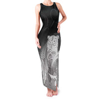 New Zealand Aotearoa Ruru Family Matching Tank Maxi Dress and Hawaiian Shirt Maori Fern Art Black LT05 Mom's Dress Black - Polynesian Pride