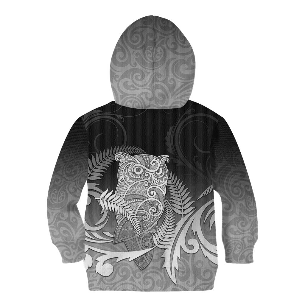New Zealand Aotearoa Ruru Kid Hoodie Maori Fern Art Black