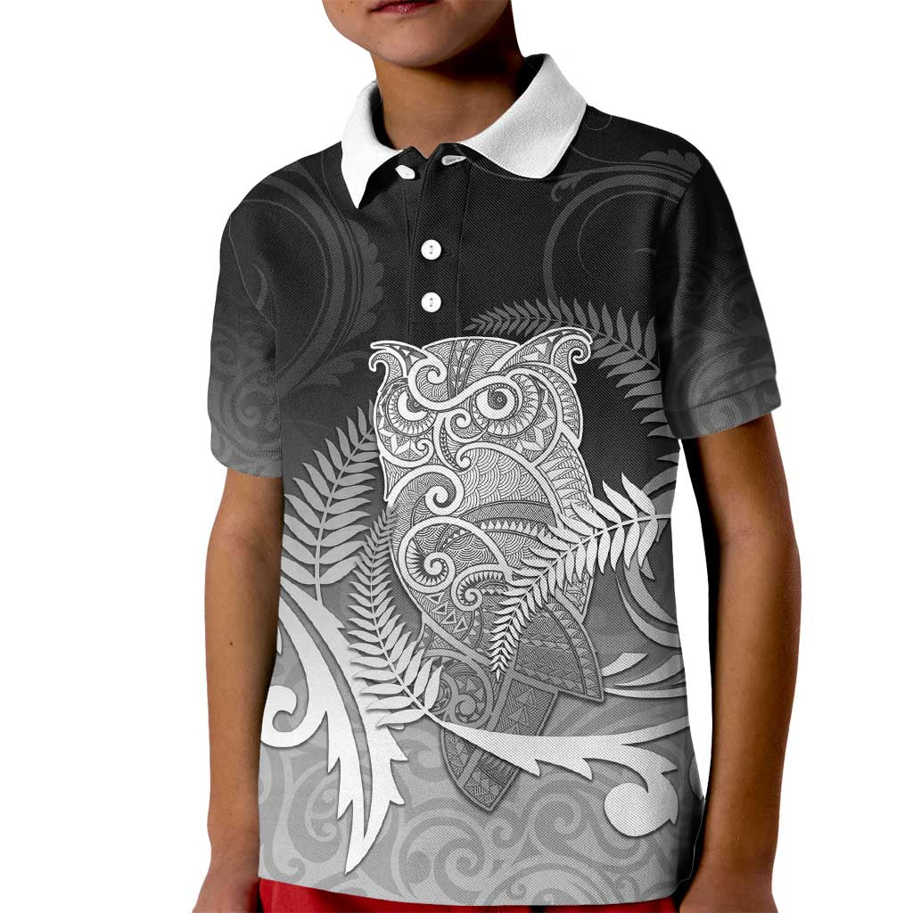 New Zealand Aotearoa Ruru Kid Polo Shirt Maori Fern Art Black LT05 Kid Black - Polynesian Pride
