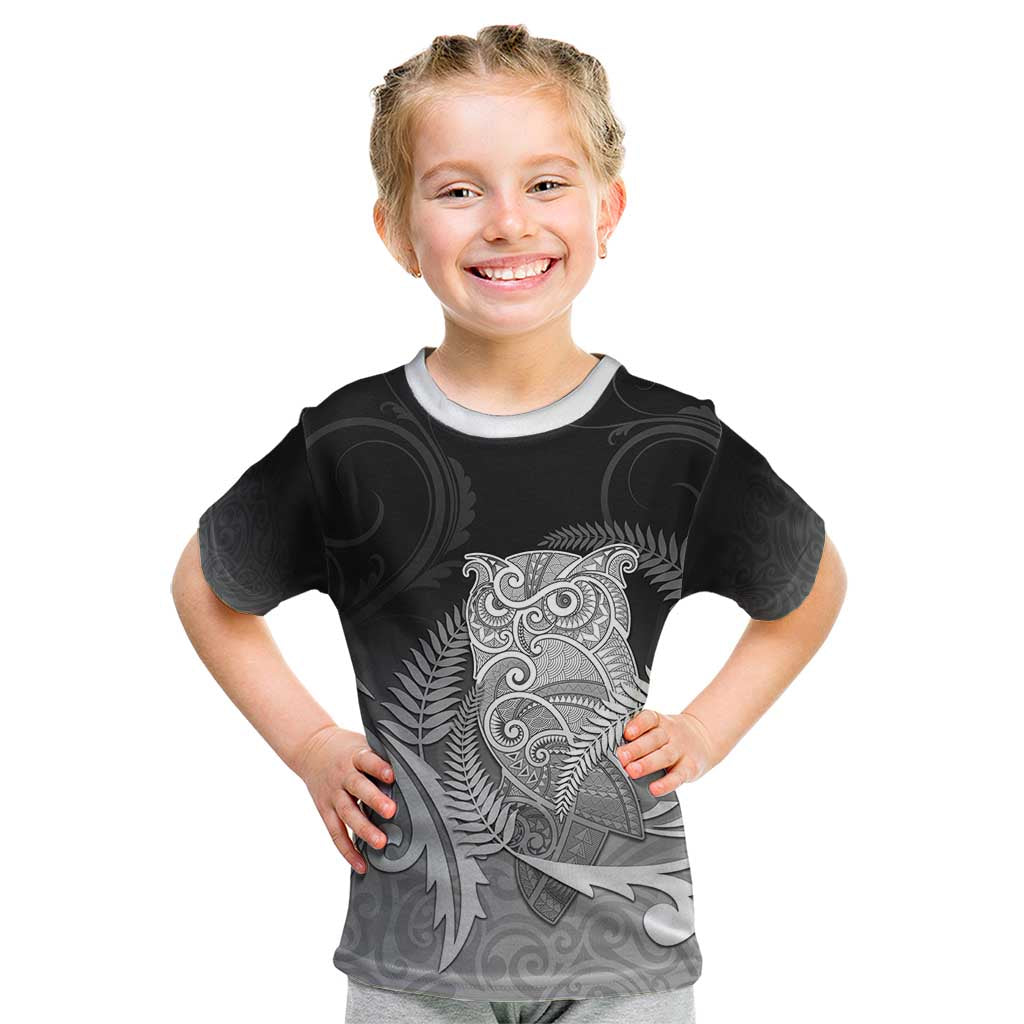 New Zealand Aotearoa Ruru Kid T Shirt Maori Fern Art Black LT05 Black - Polynesian Pride