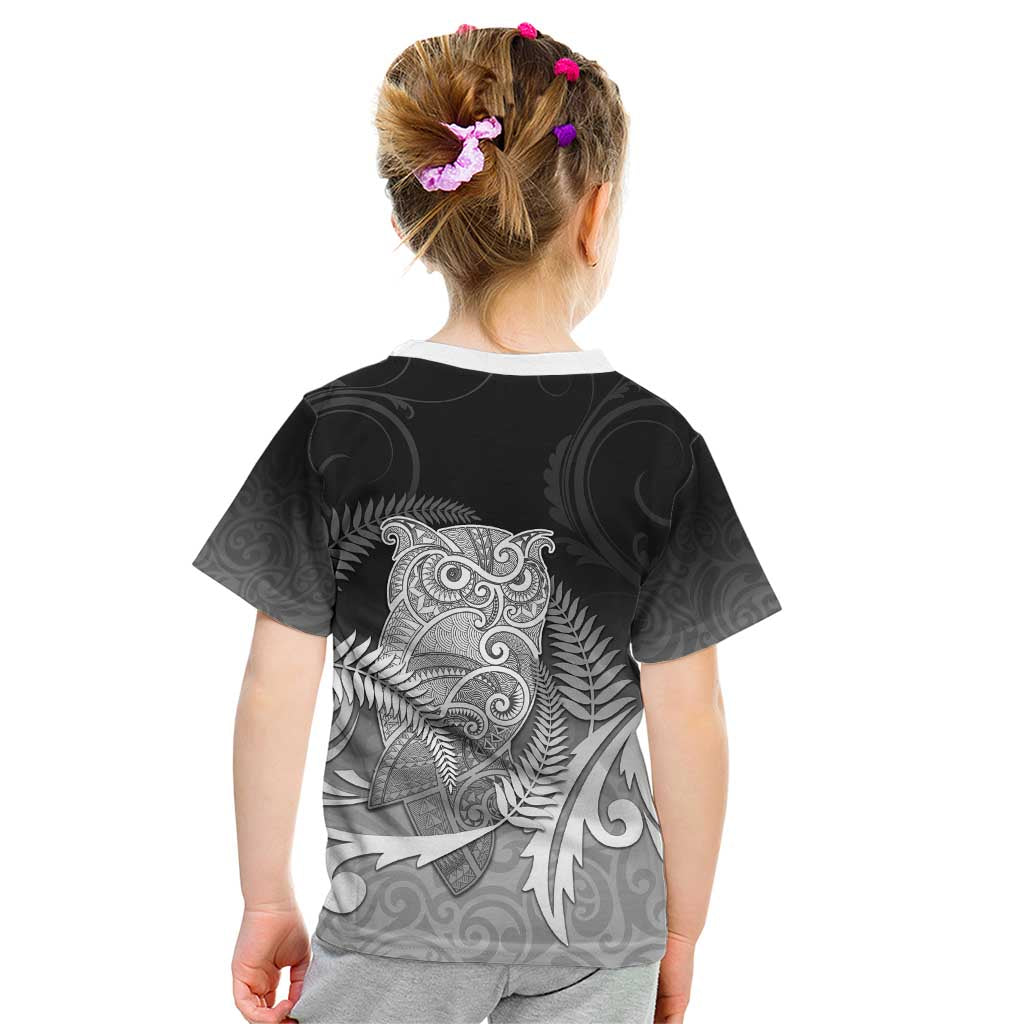 New Zealand Aotearoa Ruru Kid T Shirt Maori Fern Art Black LT05 - Polynesian Pride