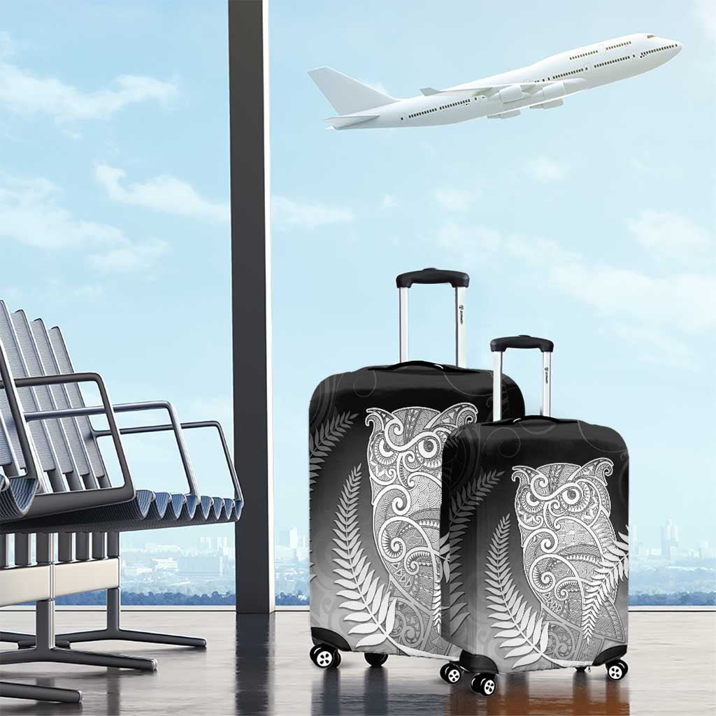 New Zealand Aotearoa Ruru Luggage Cover Maori Fern Art Black
