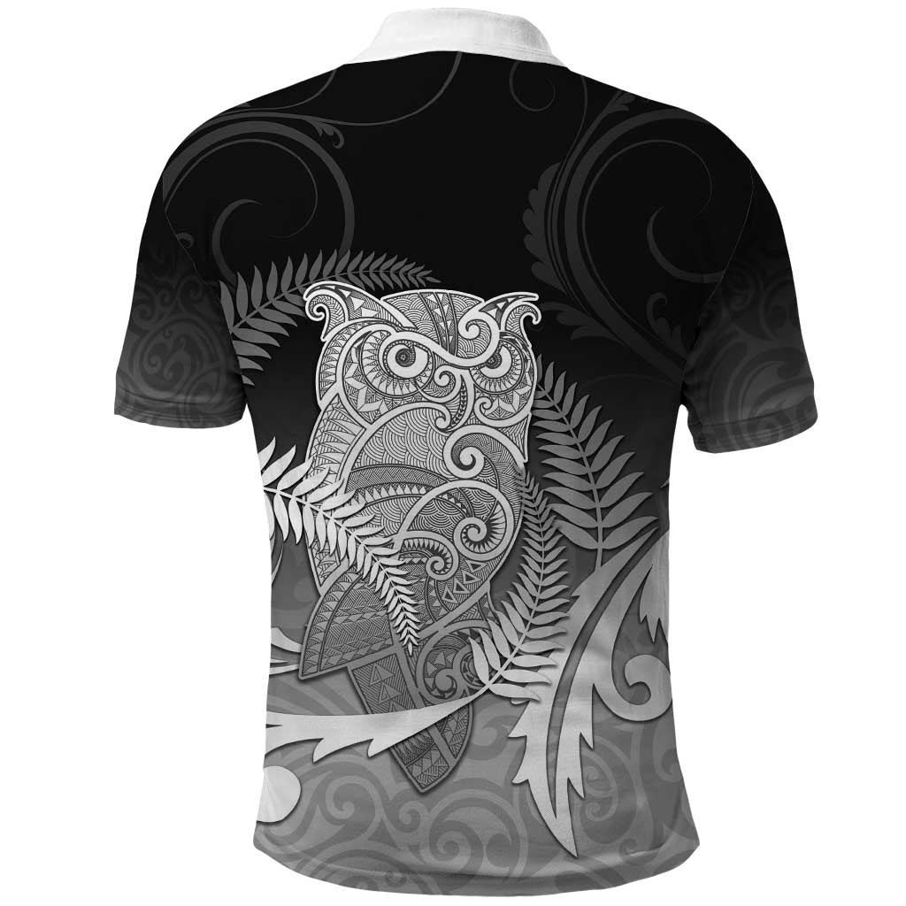 New Zealand Aotearoa Ruru Polo Shirt Maori Fern Art Black