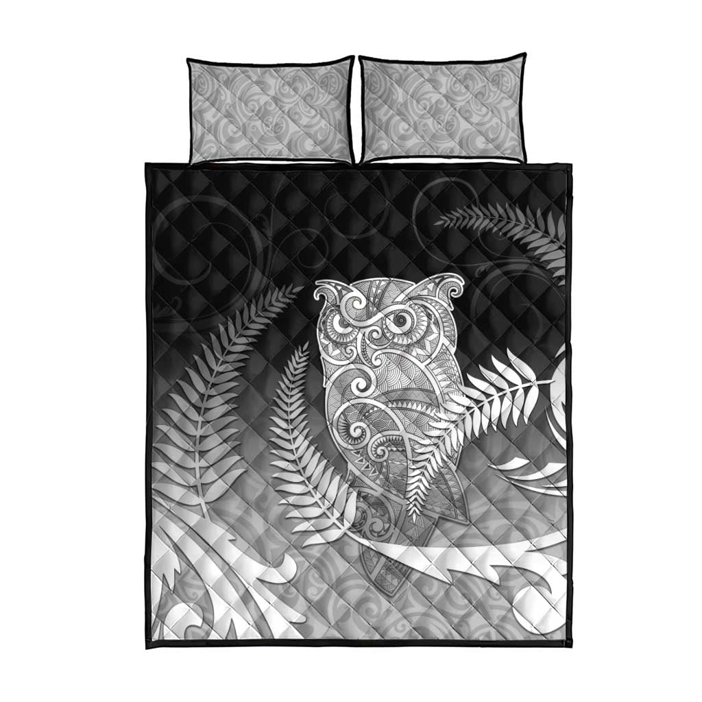 New Zealand Aotearoa Ruru Quilt Bed Set Maori Fern Art Black