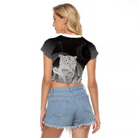 New Zealand Aotearoa Ruru Raglan Cropped T Shirt Maori Fern Art Black LT05 - Polynesian Pride