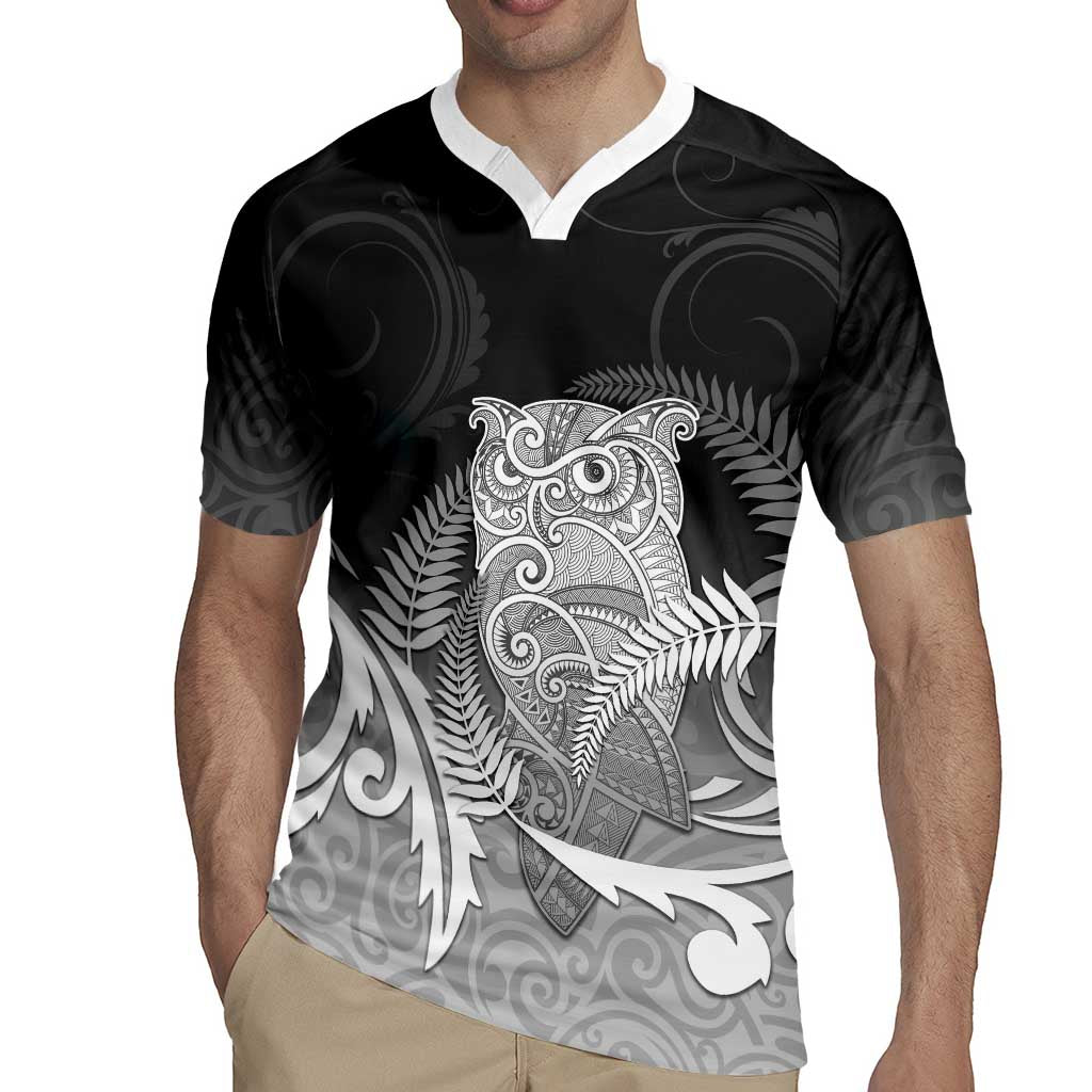 New Zealand Aotearoa Ruru Rugby Jersey Maori Fern Art Black LT05 - Polynesian Pride