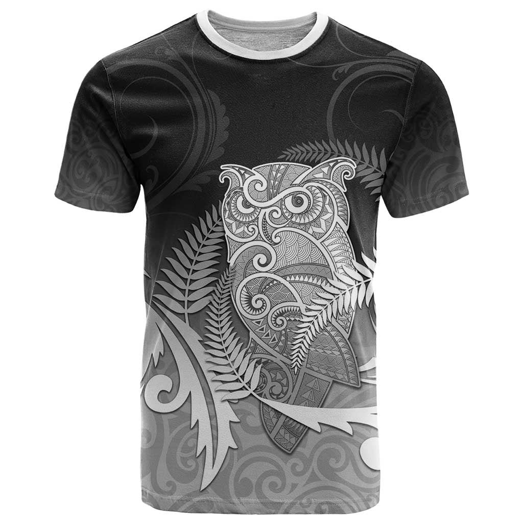 New Zealand Aotearoa Ruru T Shirt Maori Fern Art Black