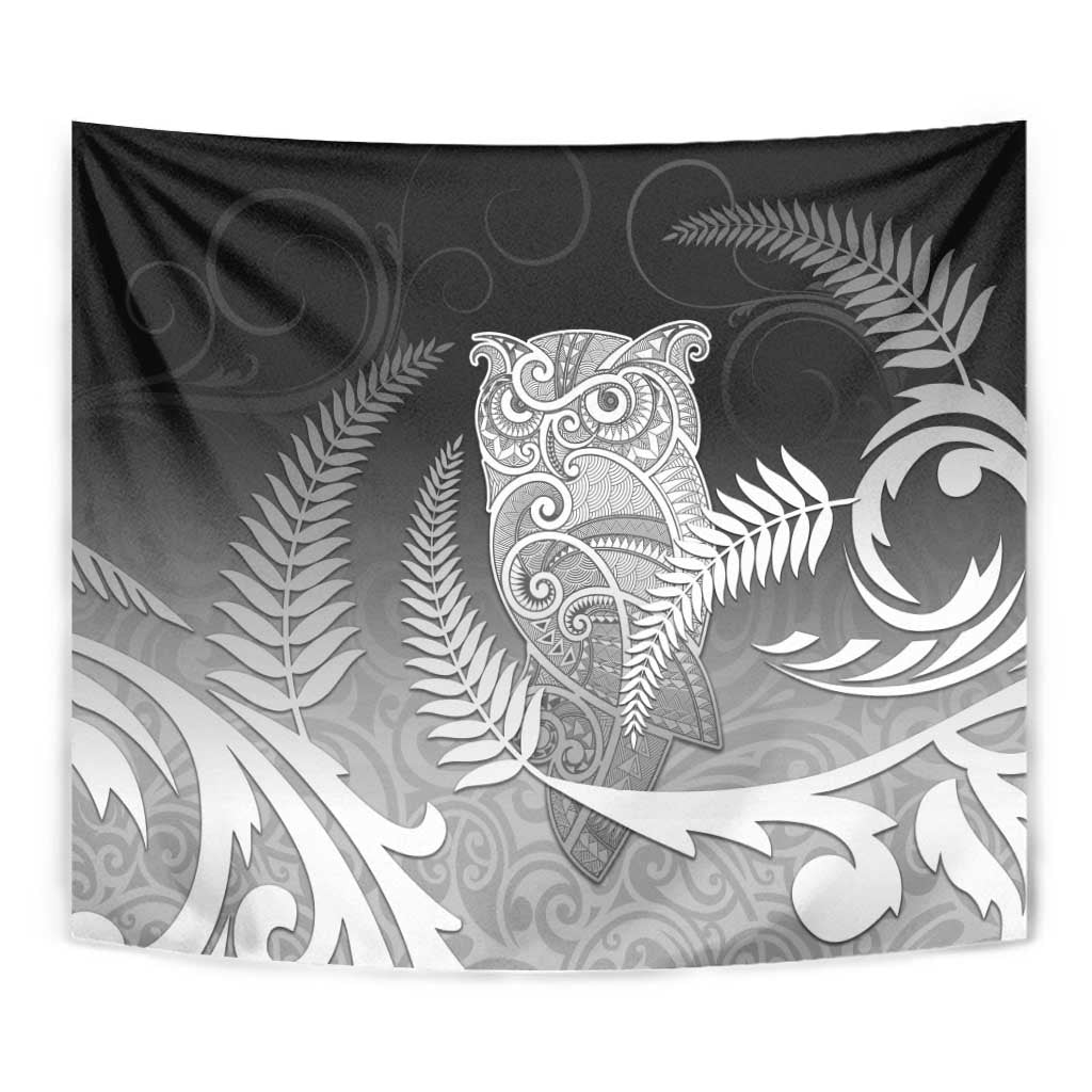 New Zealand Aotearoa Ruru Tapestry Maori Fern Art Black