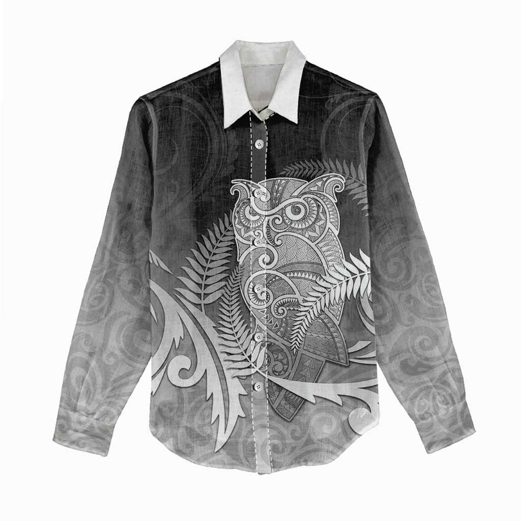 New Zealand Aotearoa Ruru Women Casual Shirt Maori Fern Art Black LT05 - Polynesian Pride