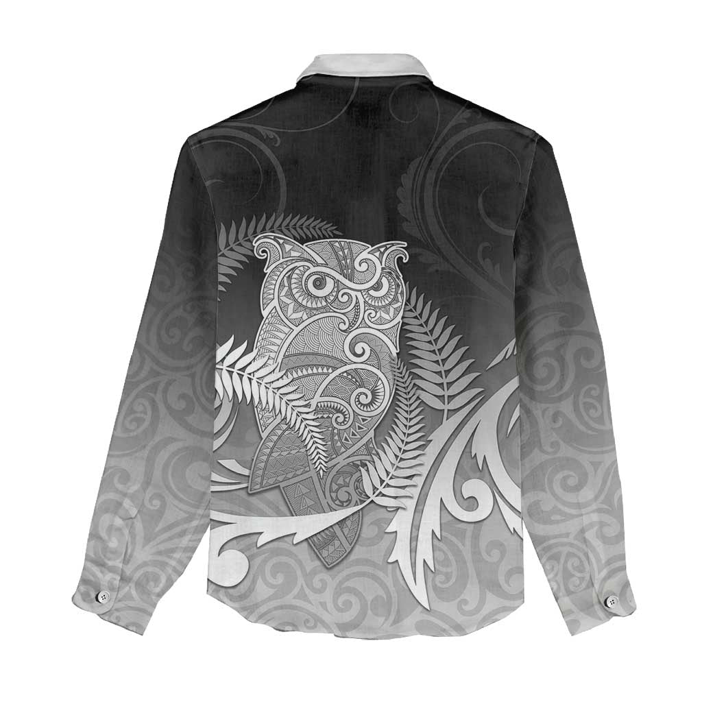 New Zealand Aotearoa Ruru Women Casual Shirt Maori Fern Art Black LT05 - Polynesian Pride
