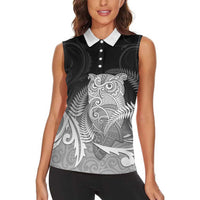 New Zealand Aotearoa Ruru Women Sleeveless Polo Shirt Maori Fern Art Black