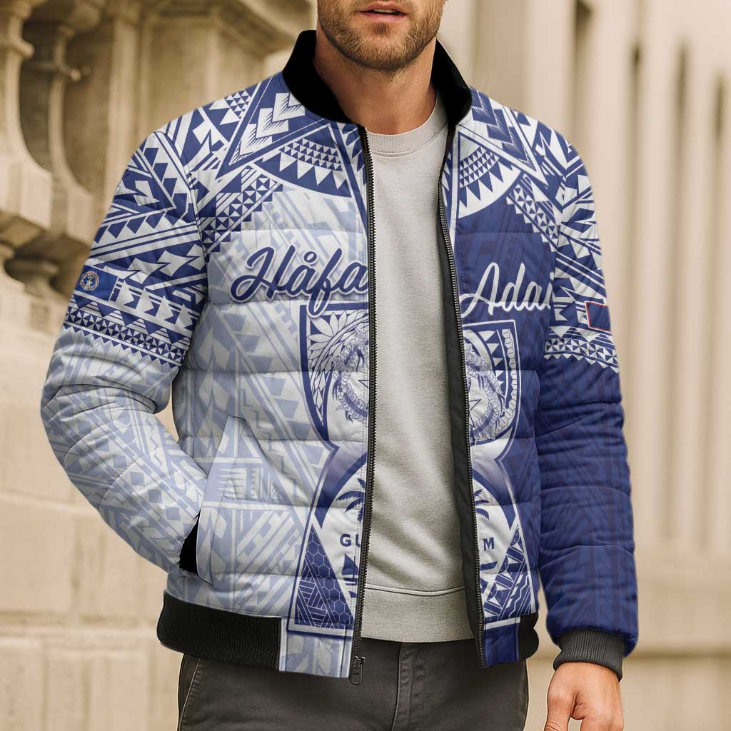 Personalised Northern Mariana Islands And Guam Bomber Puffer Jacket Latte Stone With Tribal Pattern