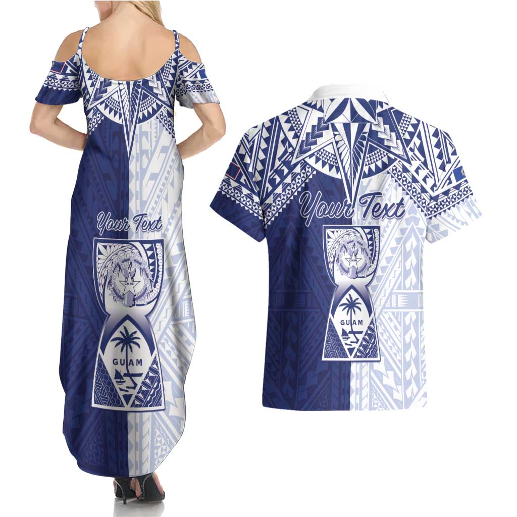 Personalised Northern Mariana Islands And Guam Couples Matching Summer Maxi Dress and Hawaiian Shirt Latte Stone With Tribal Pattern