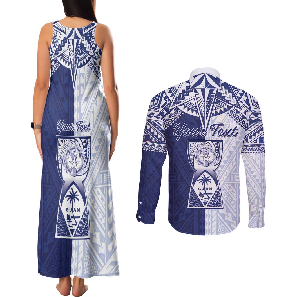 Personalised Northern Mariana Islands And Guam Couples Matching Tank Maxi Dress and Long Sleeve Button Shirt Latte Stone With Tribal Pattern LT05 - Polynesian Pride