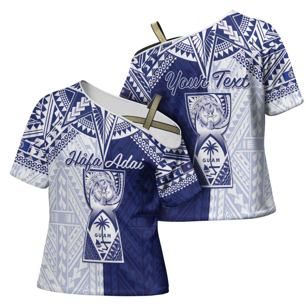 Personalised Northern Mariana Islands And Guam Cross Shoulder Shirt Latte Stone With Tribal Pattern