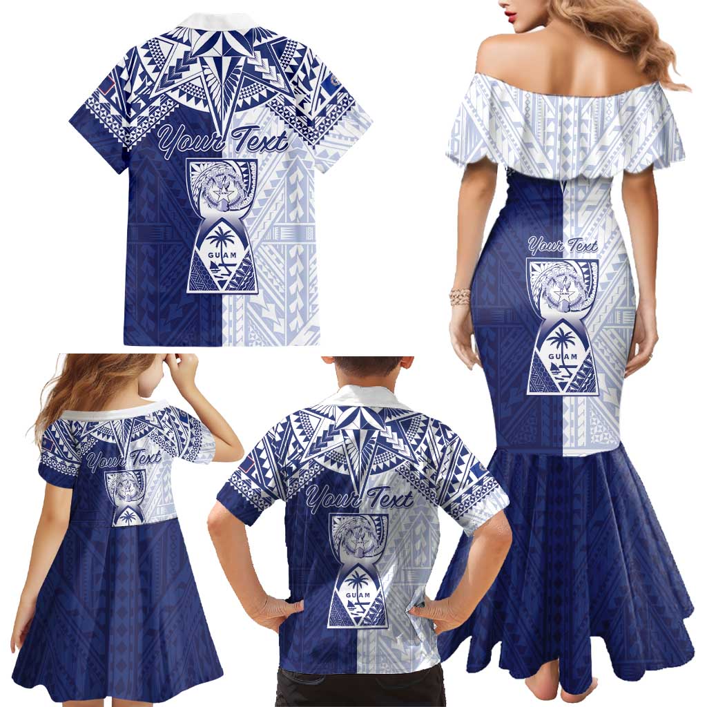 Personalised Northern Mariana Islands And Guam Family Matching Mermaid Dress and Hawaiian Shirt Latte Stone With Tribal Pattern