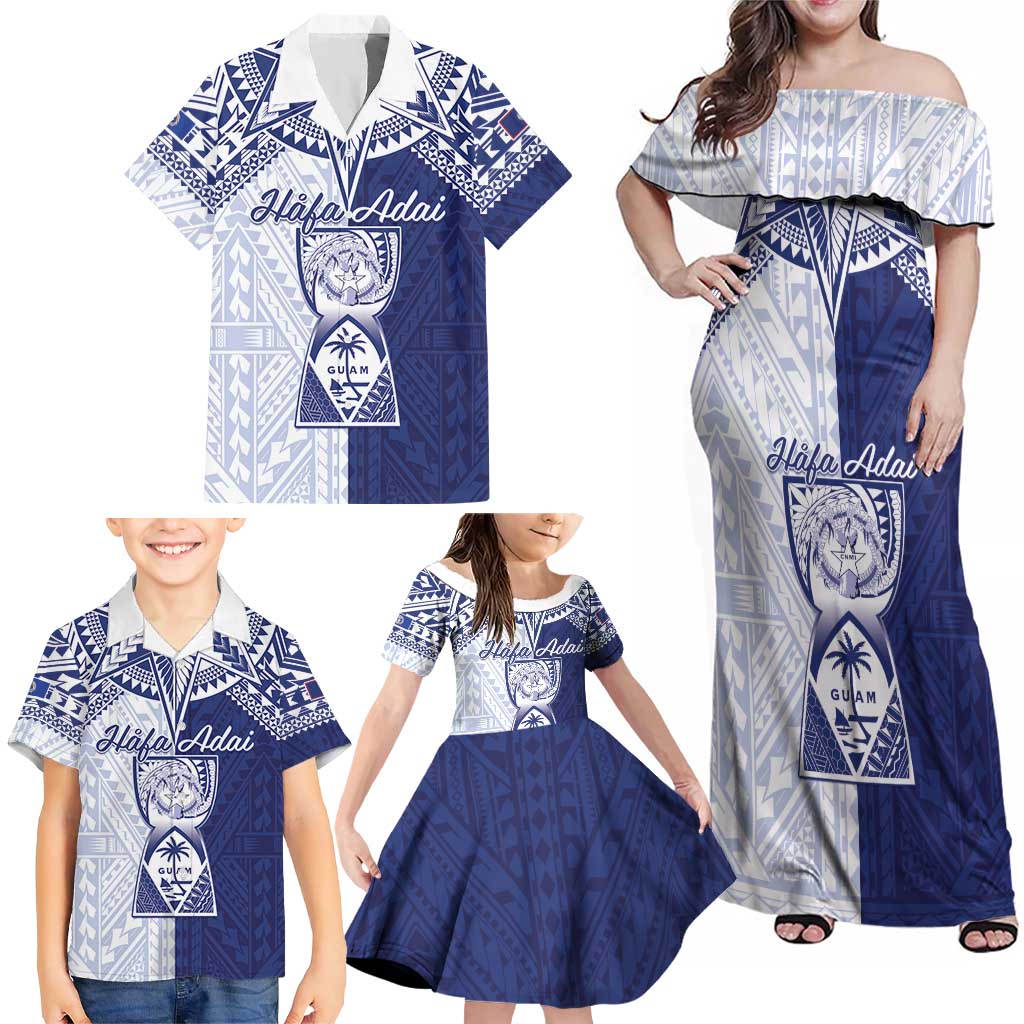 Personalised Northern Mariana Islands And Guam Family Matching Off Shoulder Maxi Dress and Hawaiian Shirt Latte Stone With Tribal Pattern