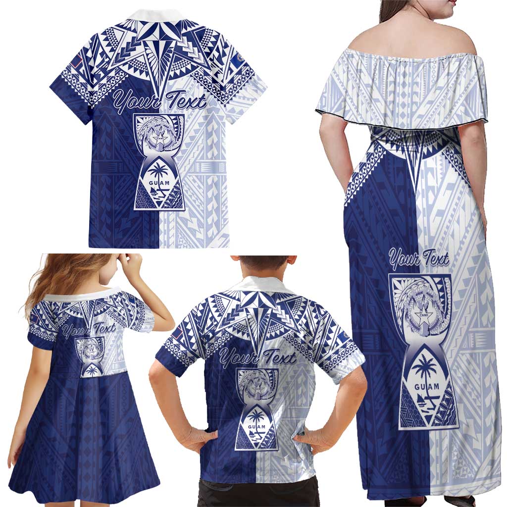 Personalised Northern Mariana Islands And Guam Family Matching Off Shoulder Maxi Dress and Hawaiian Shirt Latte Stone With Tribal Pattern