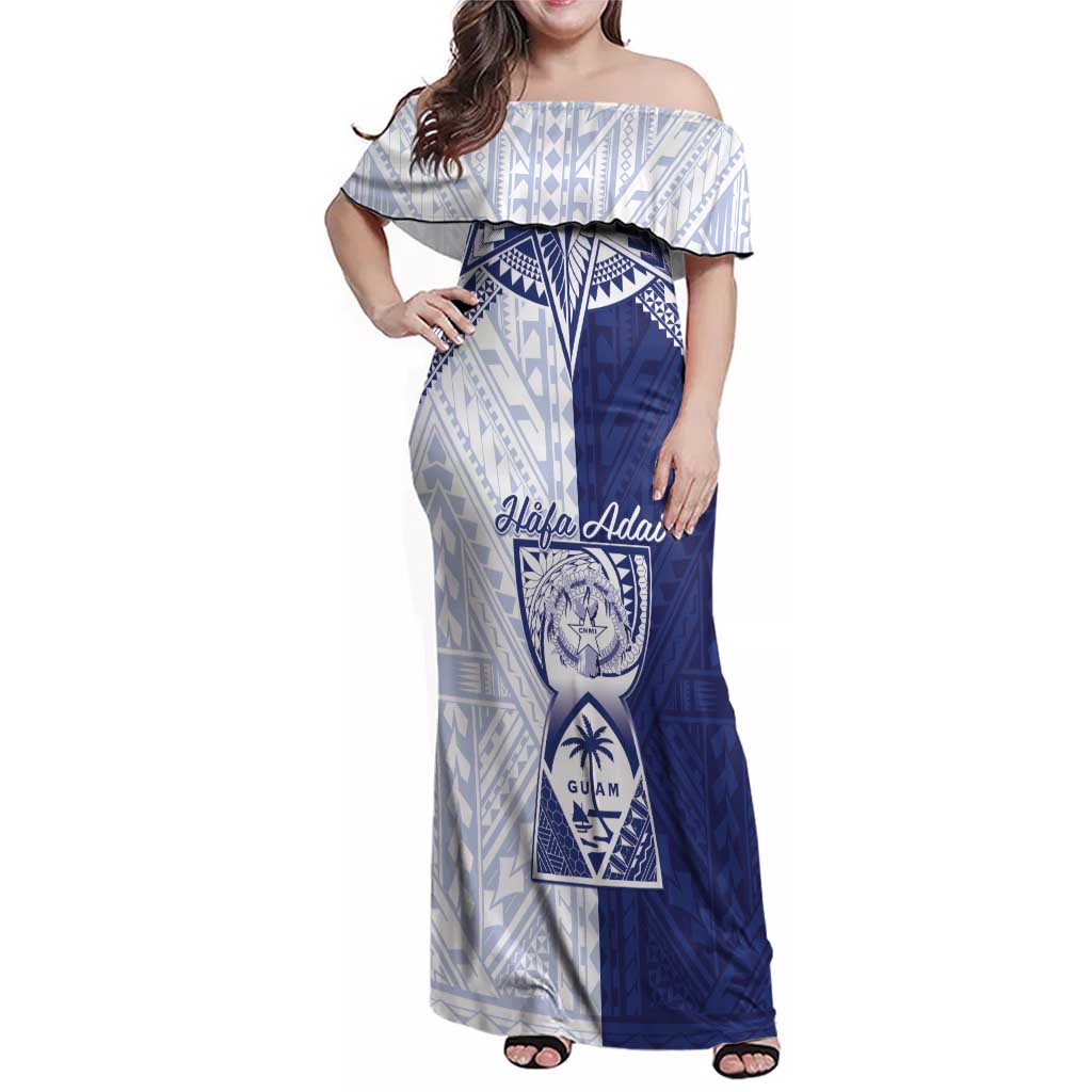 Personalised Northern Mariana Islands And Guam Family Matching Off Shoulder Maxi Dress and Hawaiian Shirt Latte Stone With Tribal Pattern