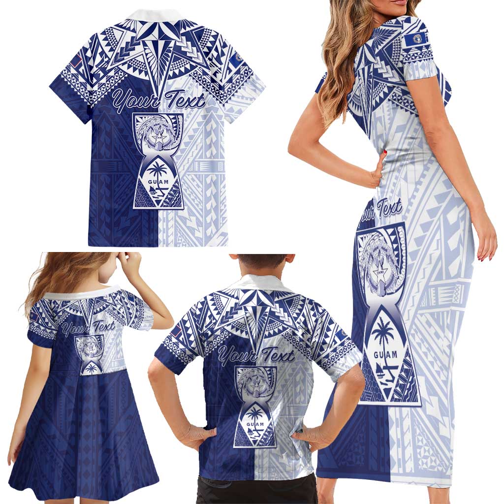 Personalised Northern Mariana Islands And Guam Family Matching Short Sleeve Bodycon Dress and Hawaiian Shirt Latte Stone With Tribal Pattern LT05 - Polynesian Pride