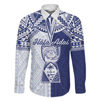 Personalised Northern Mariana Islands And Guam Family Matching Short Sleeve Bodycon Dress and Hawaiian Shirt Latte Stone With Tribal Pattern LT05 Dad's Shirt - Long Sleeve Blue - Polynesian Pride