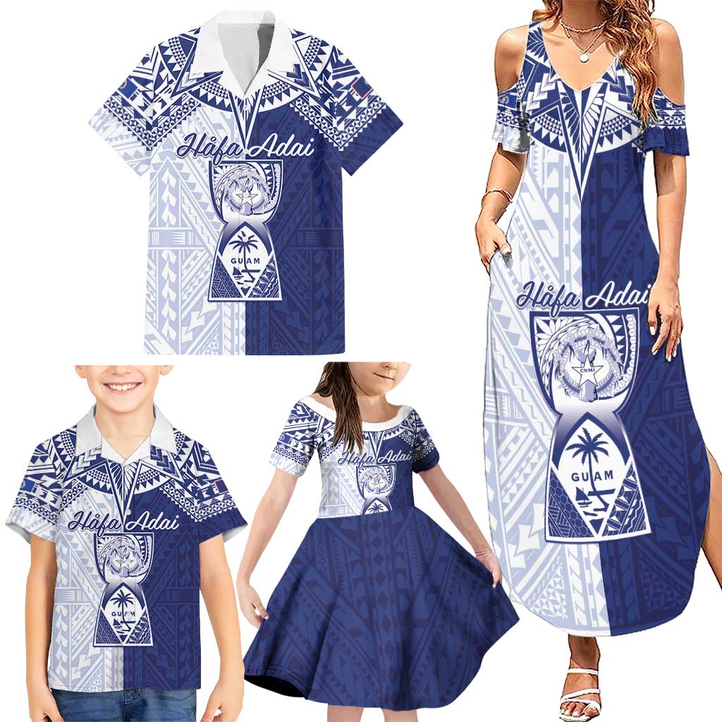 Personalised Northern Mariana Islands And Guam Family Matching Summer Maxi Dress and Hawaiian Shirt Latte Stone With Tribal Pattern