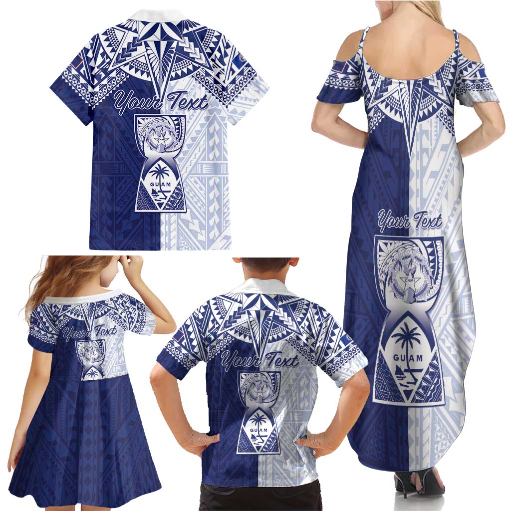 Personalised Northern Mariana Islands And Guam Family Matching Summer Maxi Dress and Hawaiian Shirt Latte Stone With Tribal Pattern