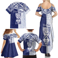 Personalised Northern Mariana Islands And Guam Family Matching Summer Maxi Dress and Hawaiian Shirt Latte Stone With Tribal Pattern