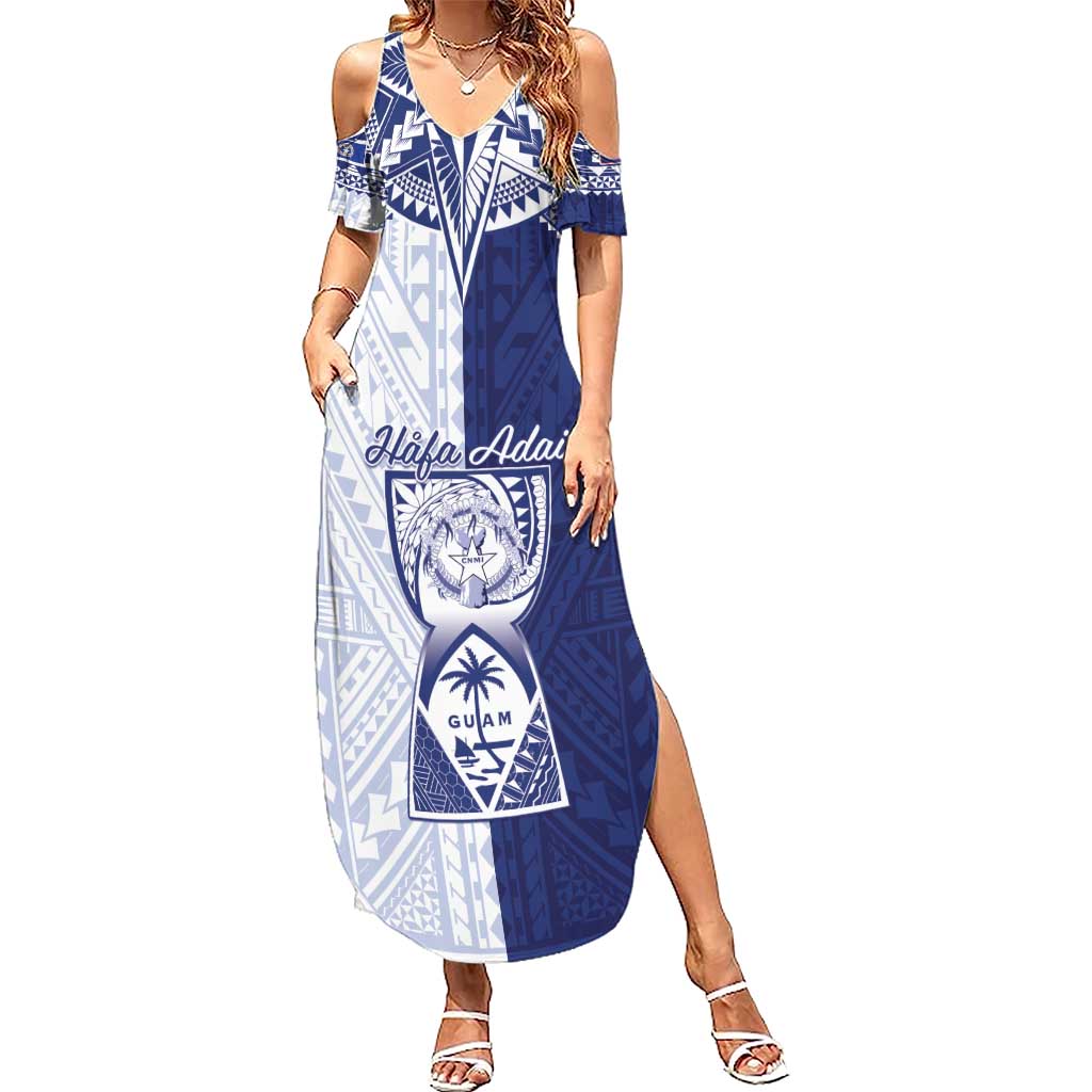 Personalised Northern Mariana Islands And Guam Family Matching Summer Maxi Dress and Hawaiian Shirt Latte Stone With Tribal Pattern