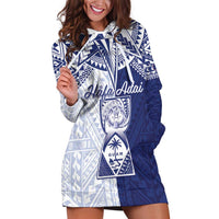 Personalised Northern Mariana Islands And Guam Hoodie Dress Latte Stone With Tribal Pattern LT05 Blue - Polynesian Pride