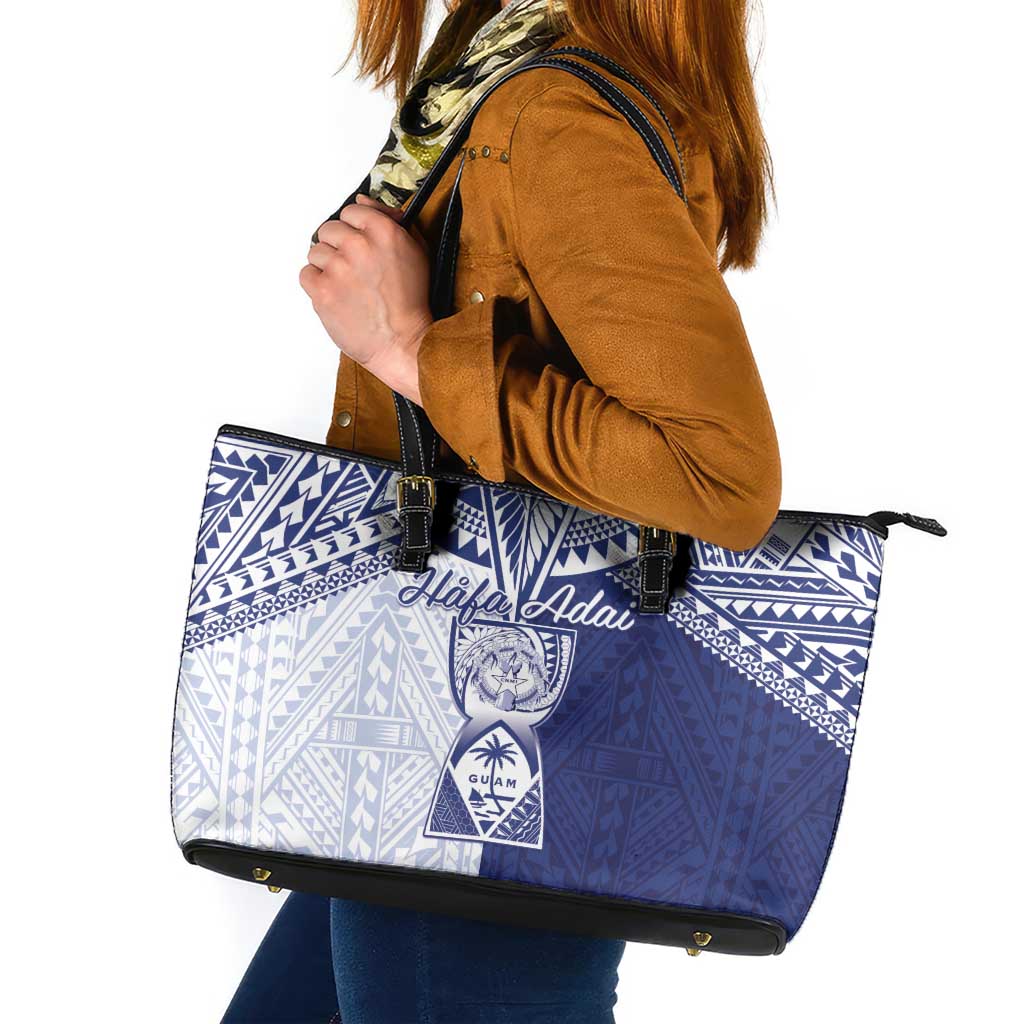 Northern Mariana Islands And Guam Leather Tote Bag Latte Stone With Tribal Pattern