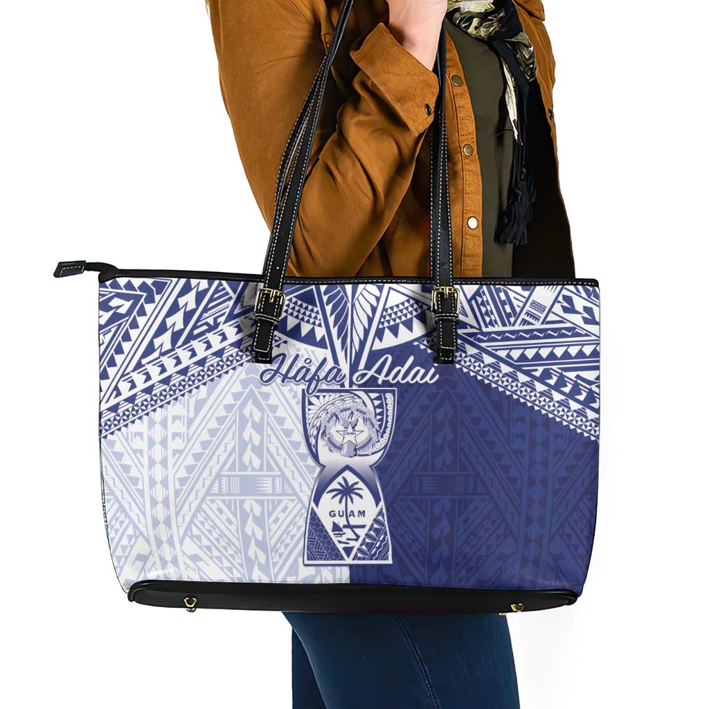 Northern Mariana Islands And Guam Leather Tote Bag Latte Stone With Tribal Pattern