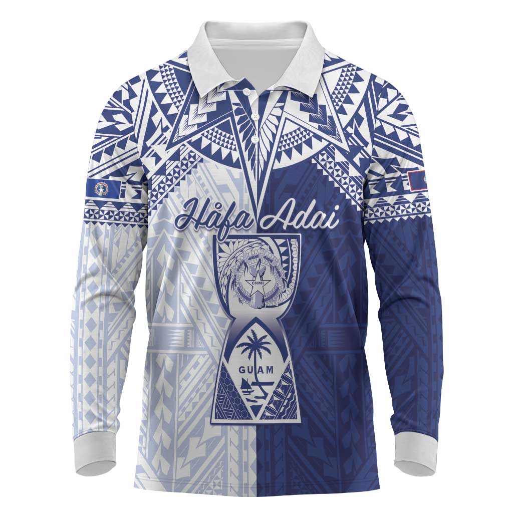 Personalised Northern Mariana Islands And Guam Long Sleeve Polo Shirt Latte Stone With Tribal Pattern