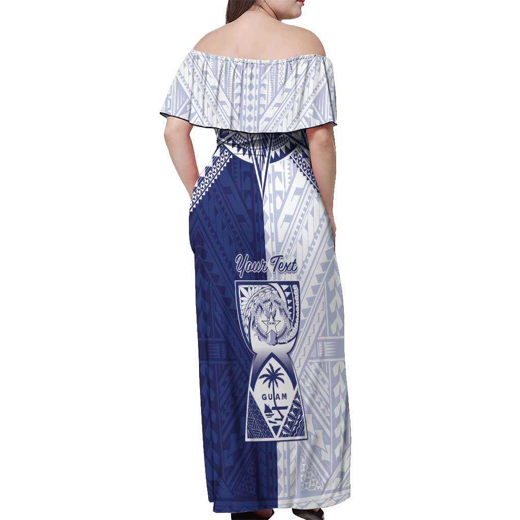 Personalised Northern Mariana Islands And Guam Off Shoulder Maxi Dress Latte Stone With Tribal Pattern LT05 - Polynesian Pride