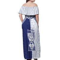 Personalised Northern Mariana Islands And Guam Off Shoulder Maxi Dress Latte Stone With Tribal Pattern LT05 - Polynesian Pride