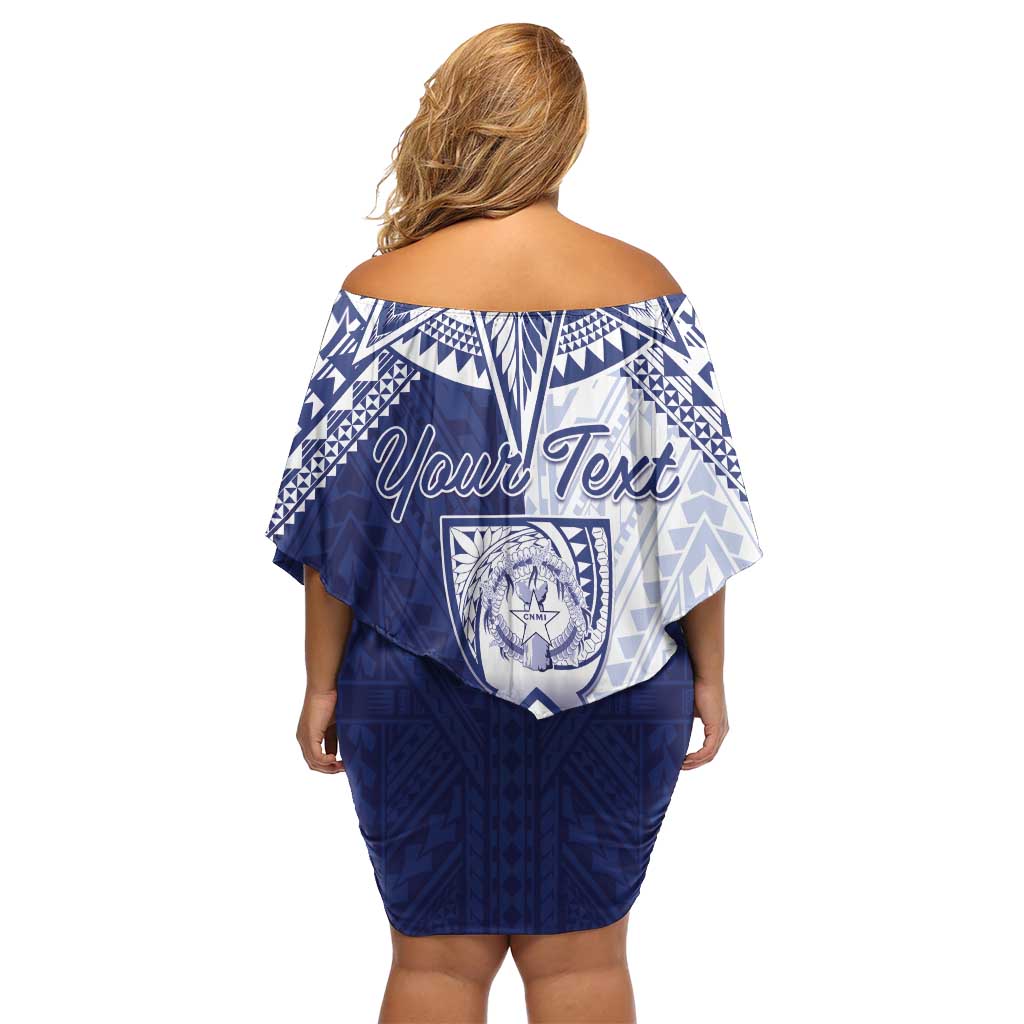 Personalised Northern Mariana Islands And Guam Off Shoulder Short Dress Latte Stone With Tribal Pattern