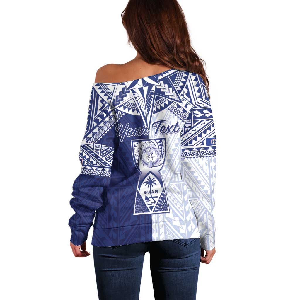Personalised Northern Mariana Islands And Guam Off Shoulder Sweater Latte Stone With Tribal Pattern
