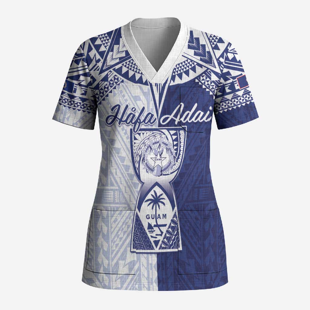 Personalised Northern Mariana Islands And Guam Scrub Top Latte Stone With Tribal Pattern