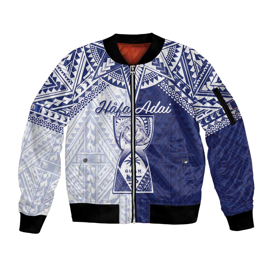 Personalised Northern Mariana Islands And Guam Sleeve Zip Bomber Jacket Latte Stone With Tribal Pattern