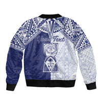 Personalised Northern Mariana Islands And Guam Sleeve Zip Bomber Jacket Latte Stone With Tribal Pattern
