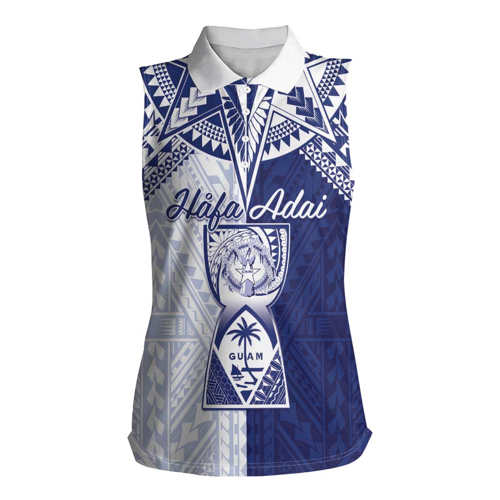 Personalised Northern Mariana Islands And Guam Women Sleeveless Polo Shirt Latte Stone With Tribal Pattern