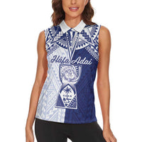 Personalised Northern Mariana Islands And Guam Women Sleeveless Polo Shirt Latte Stone With Tribal Pattern LT05 - Polynesian Pride