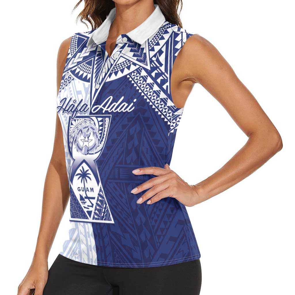 Personalised Northern Mariana Islands And Guam Women Sleeveless Polo Shirt Latte Stone With Tribal Pattern LT05 - Polynesian Pride