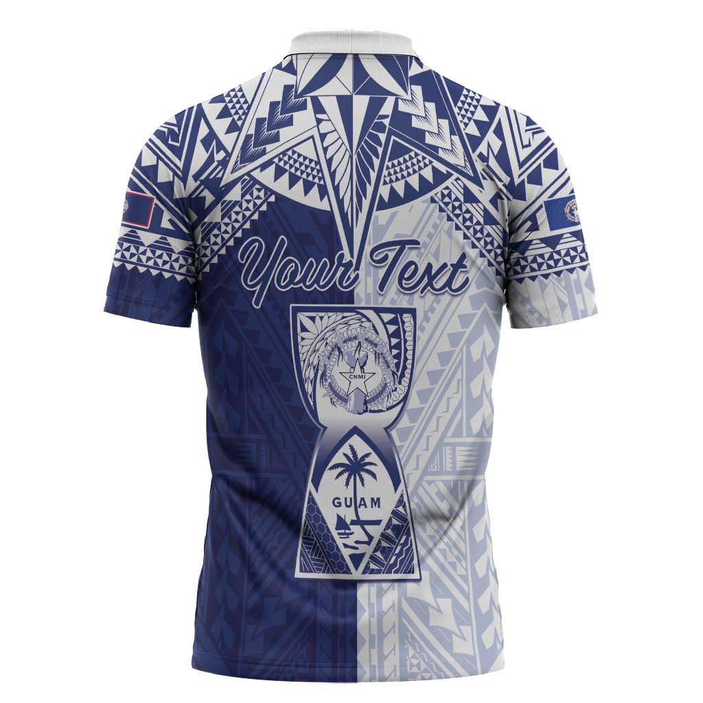 Personalised Northern Mariana Islands And Guam Zipper Polo Shirt Latte Stone With Tribal Pattern