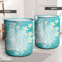 Polynesian Jellyfish Laundry Basket With Plumeria Teal