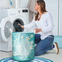 Polynesian Jellyfish Laundry Basket With Plumeria Teal