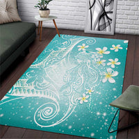 Polynesian Jellyfish Area Rug With Plumeria Teal