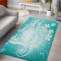 Polynesian Jellyfish Area Rug With Plumeria Teal