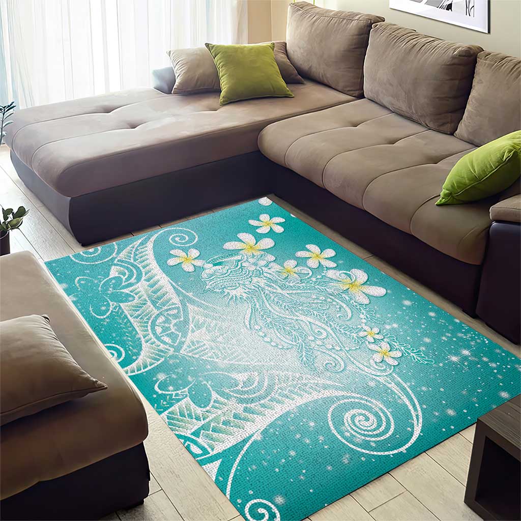 Polynesian Jellyfish Area Rug With Plumeria Teal