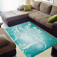 Polynesian Jellyfish Area Rug With Plumeria Teal